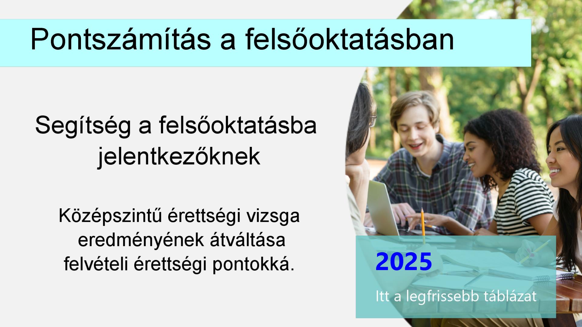 Pontszámítás a  felsőoktatásban 2025-ben - segítség a felsőoktatásba jelentkezőknek